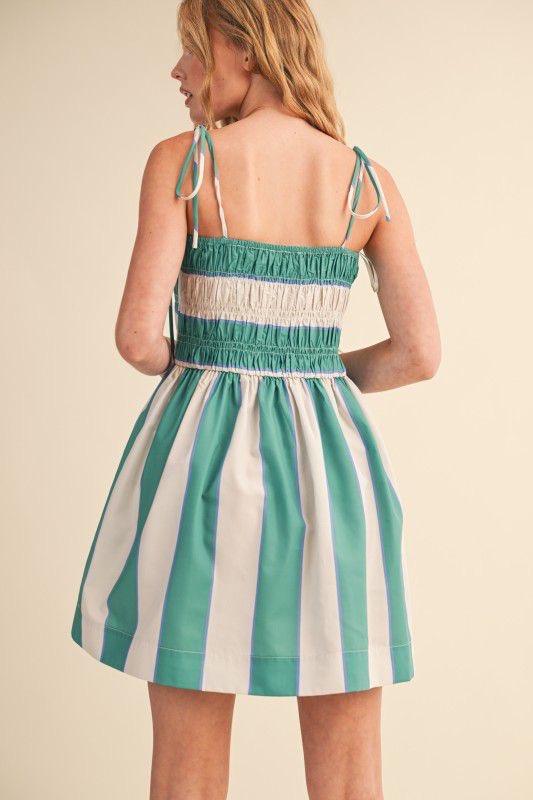 Vestido corto rayas verde azul