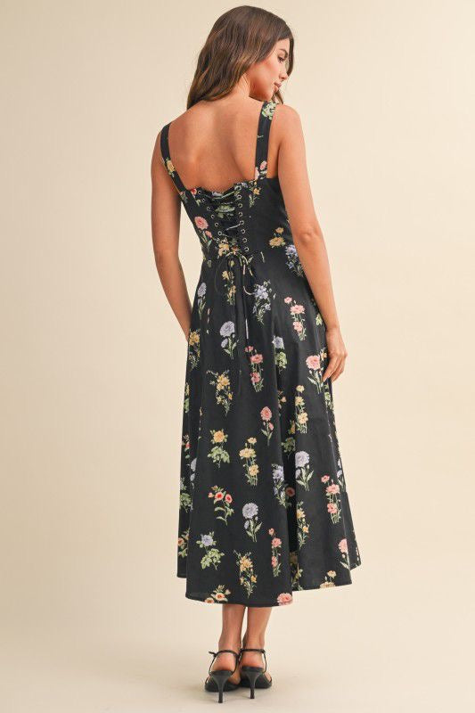 Vestido negro print flores