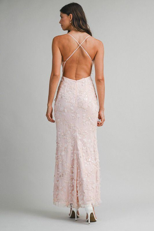 Vestido rosa floral lentejuela