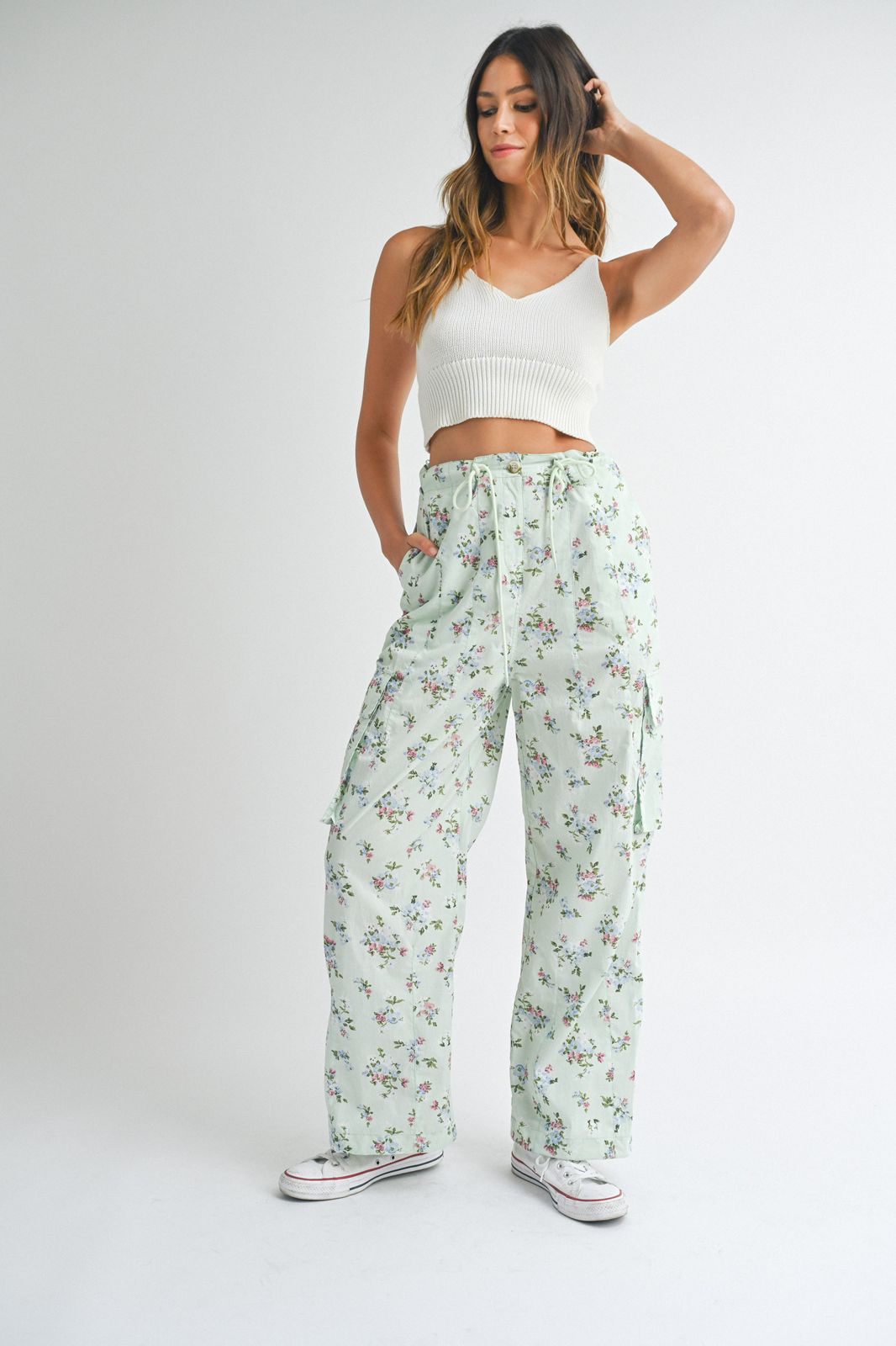 Pantalón verde print flores