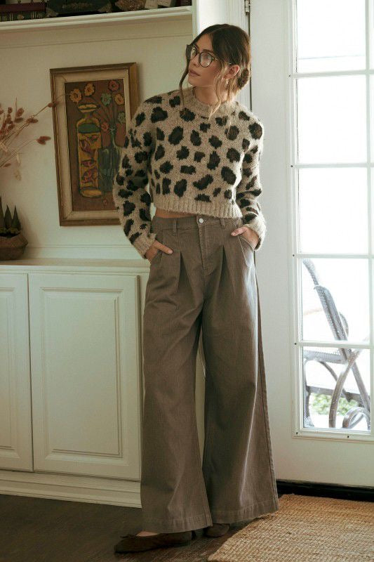Suéter crop leopardo