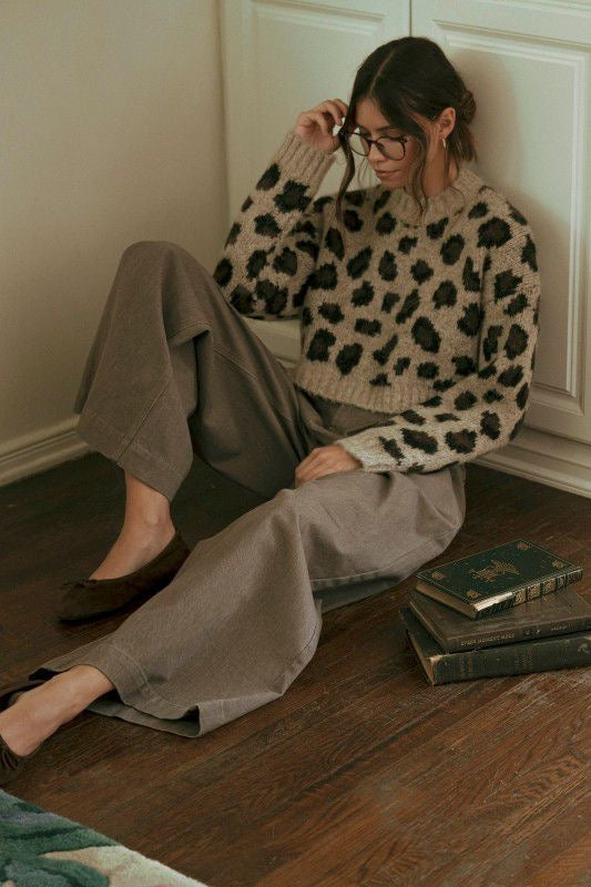 Suéter crop leopardo
