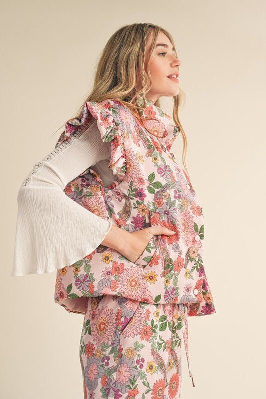 Set pantalón y chaleco flores rosa