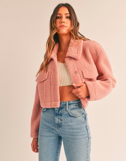 Chamarra crop rosa