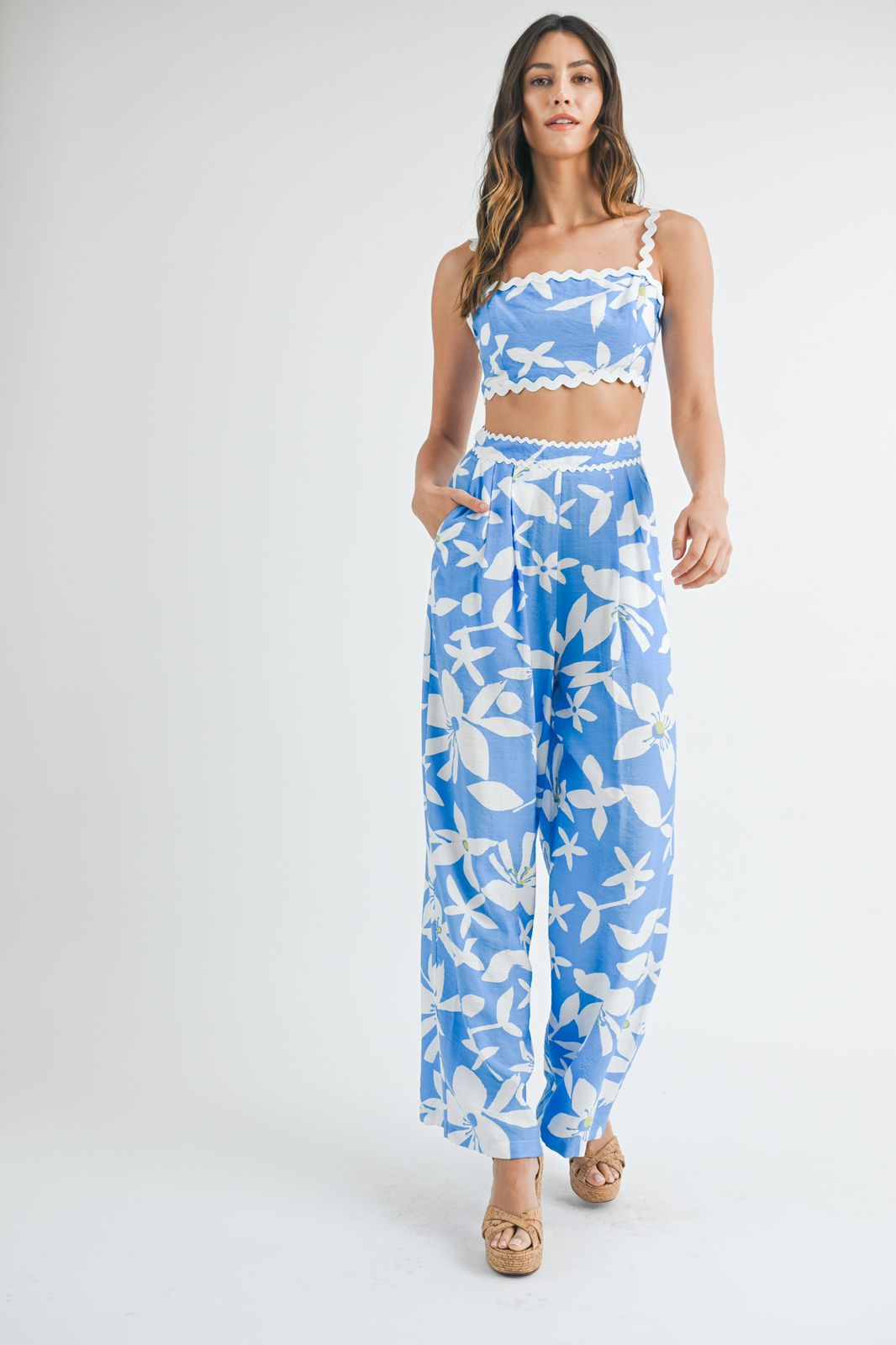 Set pantalón azul print Flores