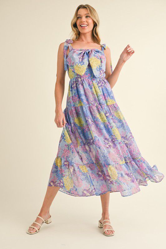 Vestido azul print flor