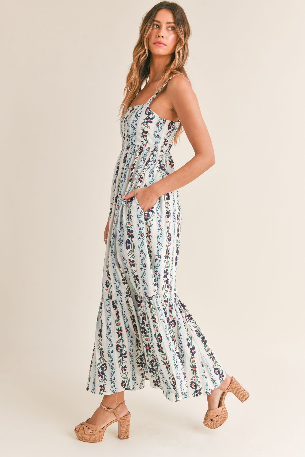 Vestido azul print flores