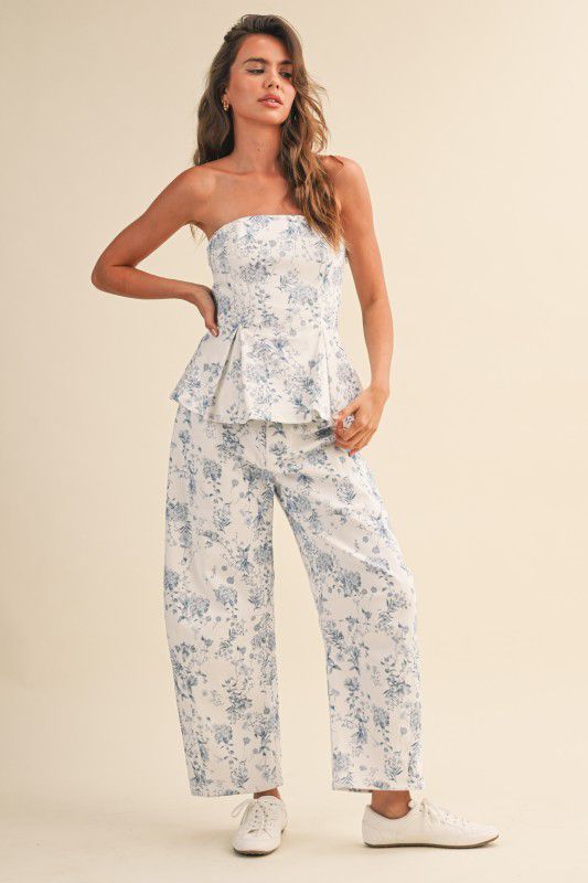 Set pantalón print flor azul
