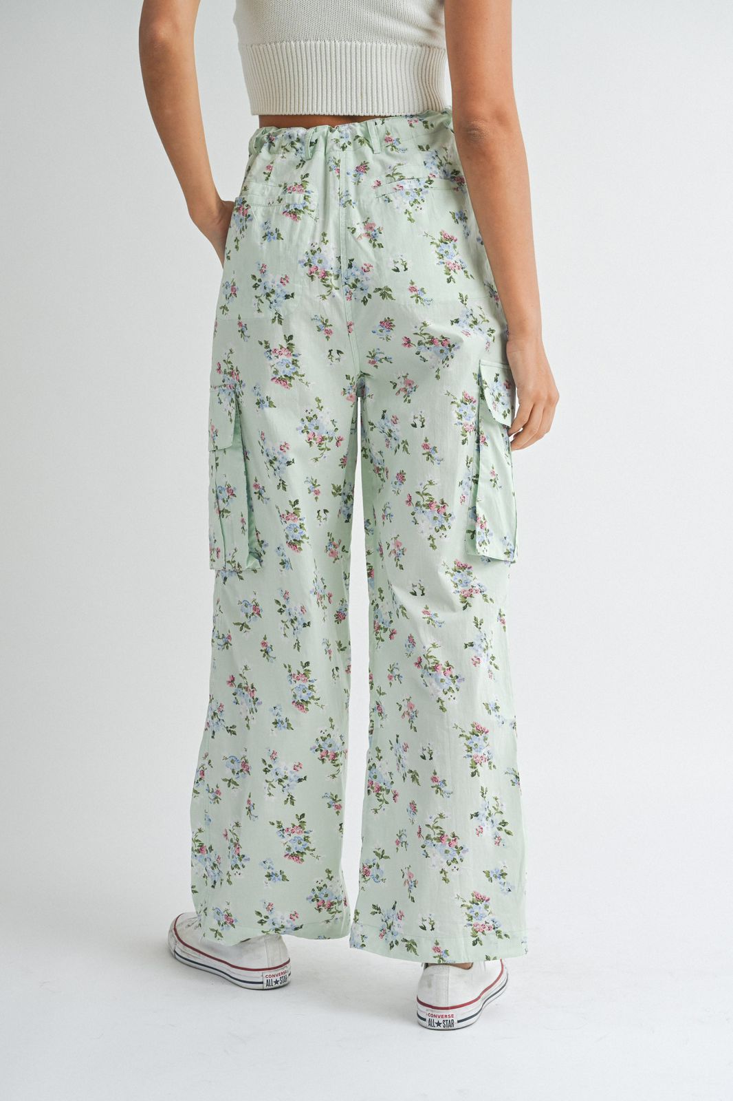 Pantalón verde print flores