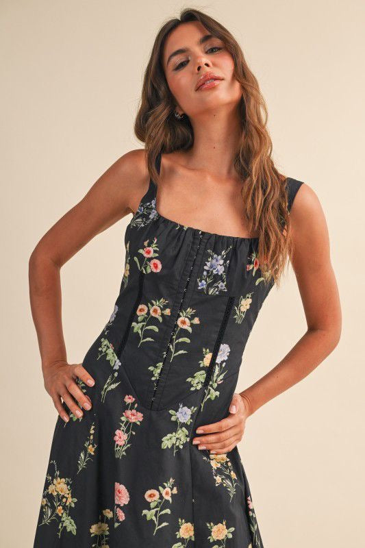 Vestido negro print flores