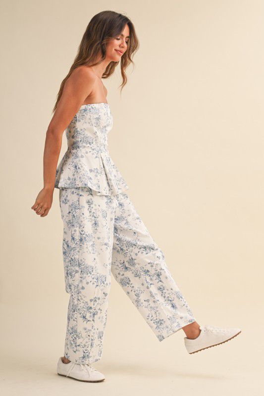 Set pantalón print flor azul