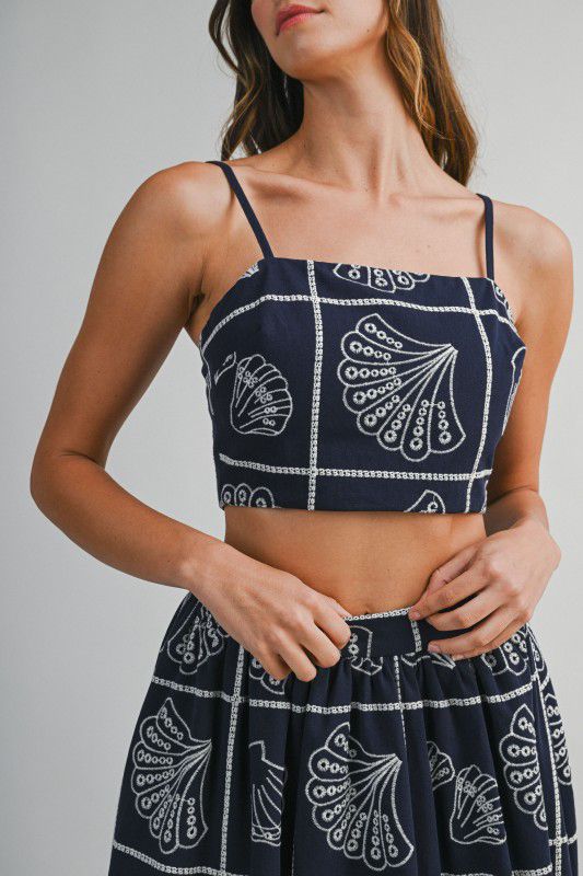 Set falda y top azul concha