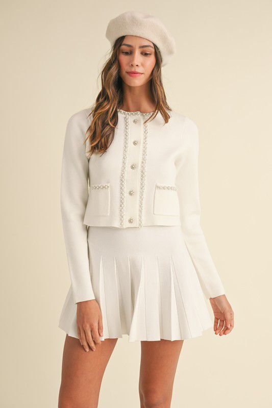 Set blanco mini falda y saco