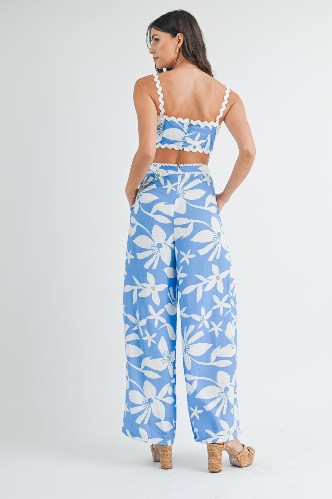 Set pantalón azul print Flores