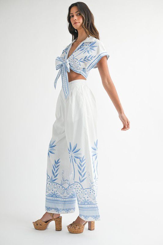 Set palmeras azules pantalón y top