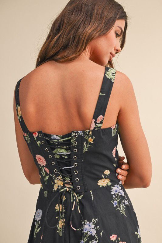 Vestido negro print flores