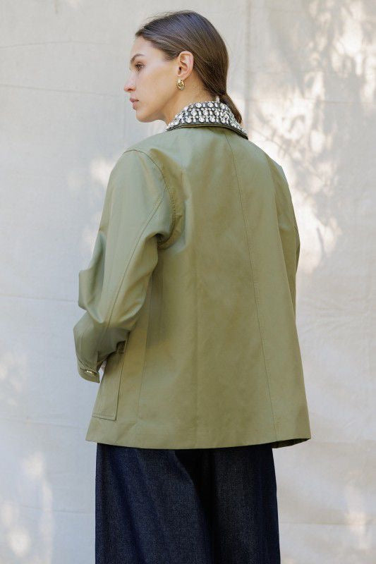 Chamarra verde gabardina