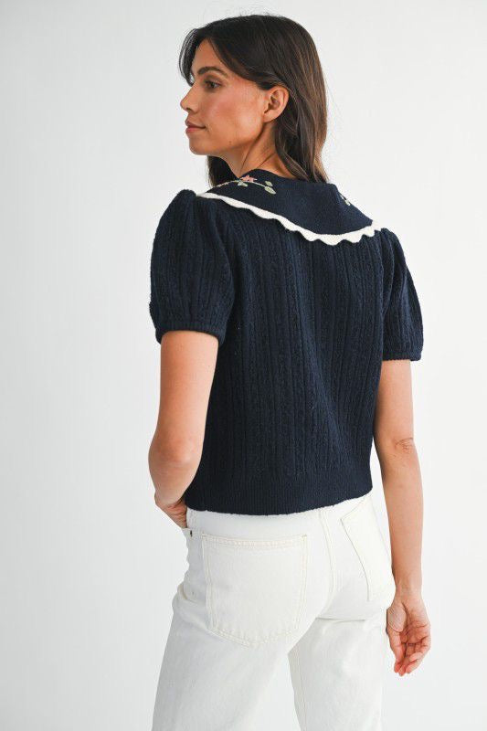 Top azul marino tejido