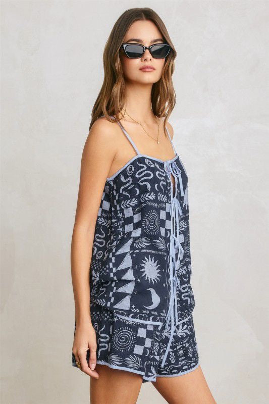 Set short azul print