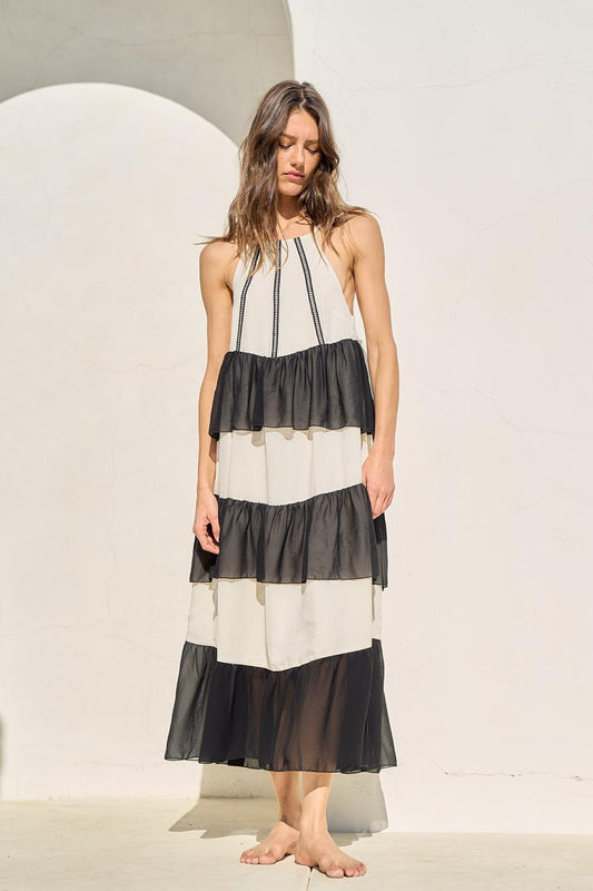 Maxi vestido blanco y negro