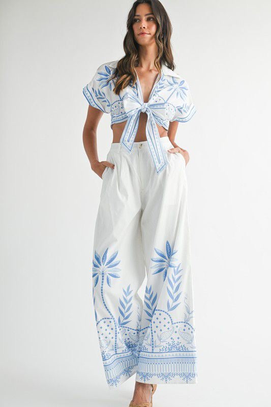 Set palmeras azules pantalón y top