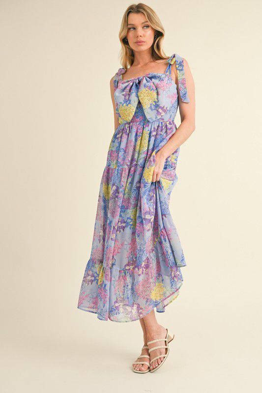 Vestido azul print flor