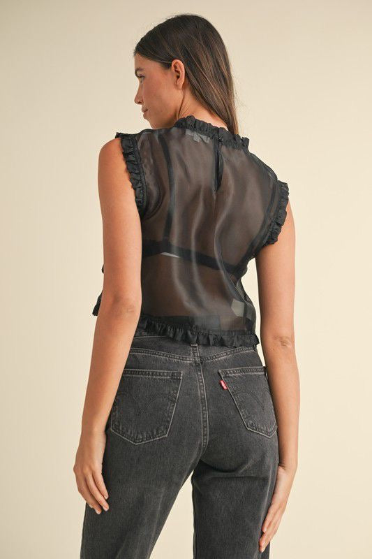 Top negro transparente moños