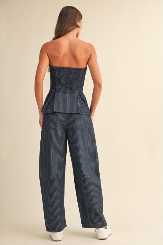 Set pantalón y top azul rayado