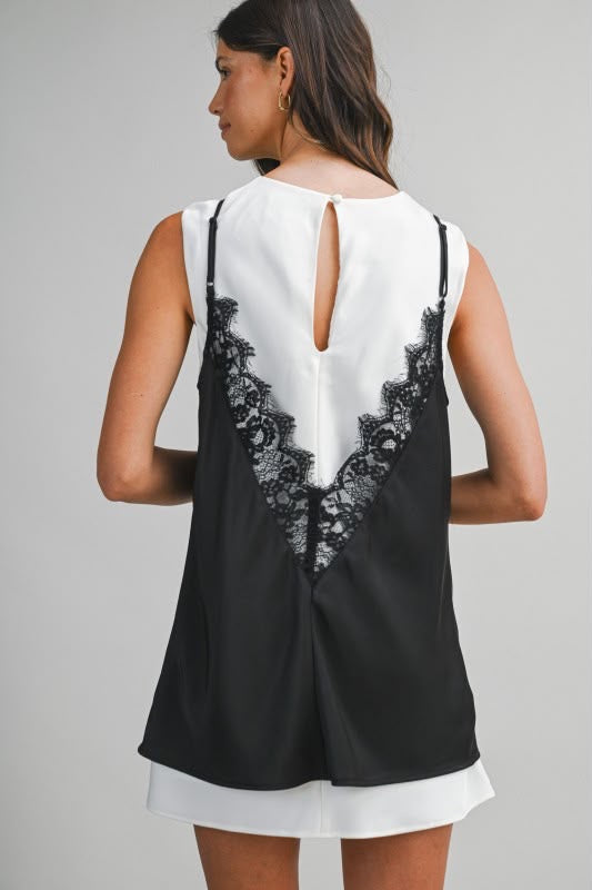 Vestido encaje satinado negro