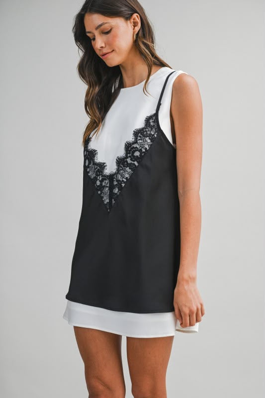 Vestido encaje satinado negro