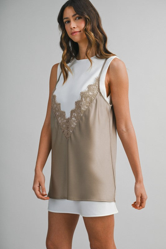 Vestido encaje satin beige