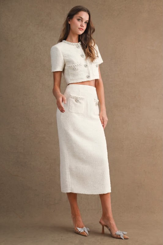 Set tweed falda midi y top