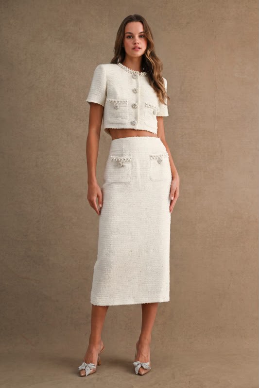 Set tweed falda midi y top