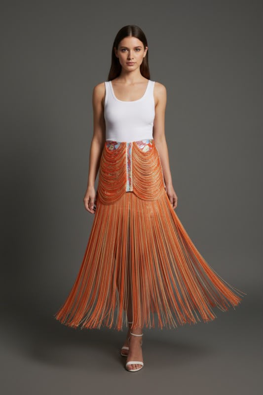 Falda flecos naranja
