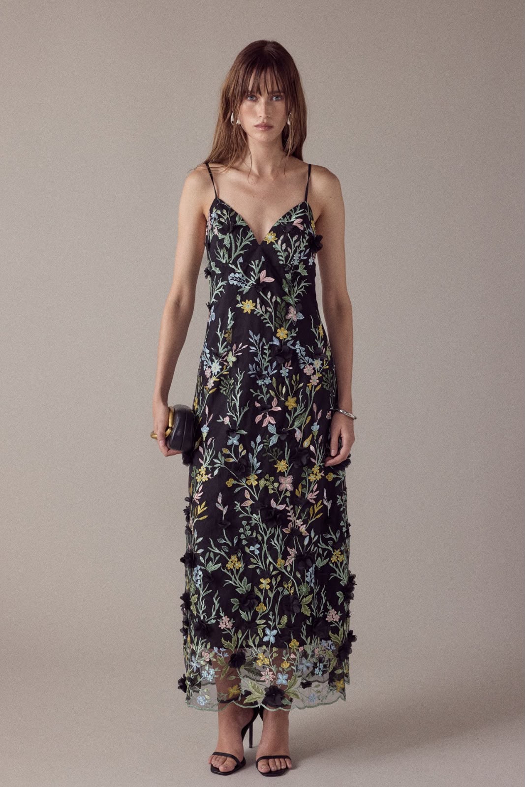 Vestido midi negro flores de colores