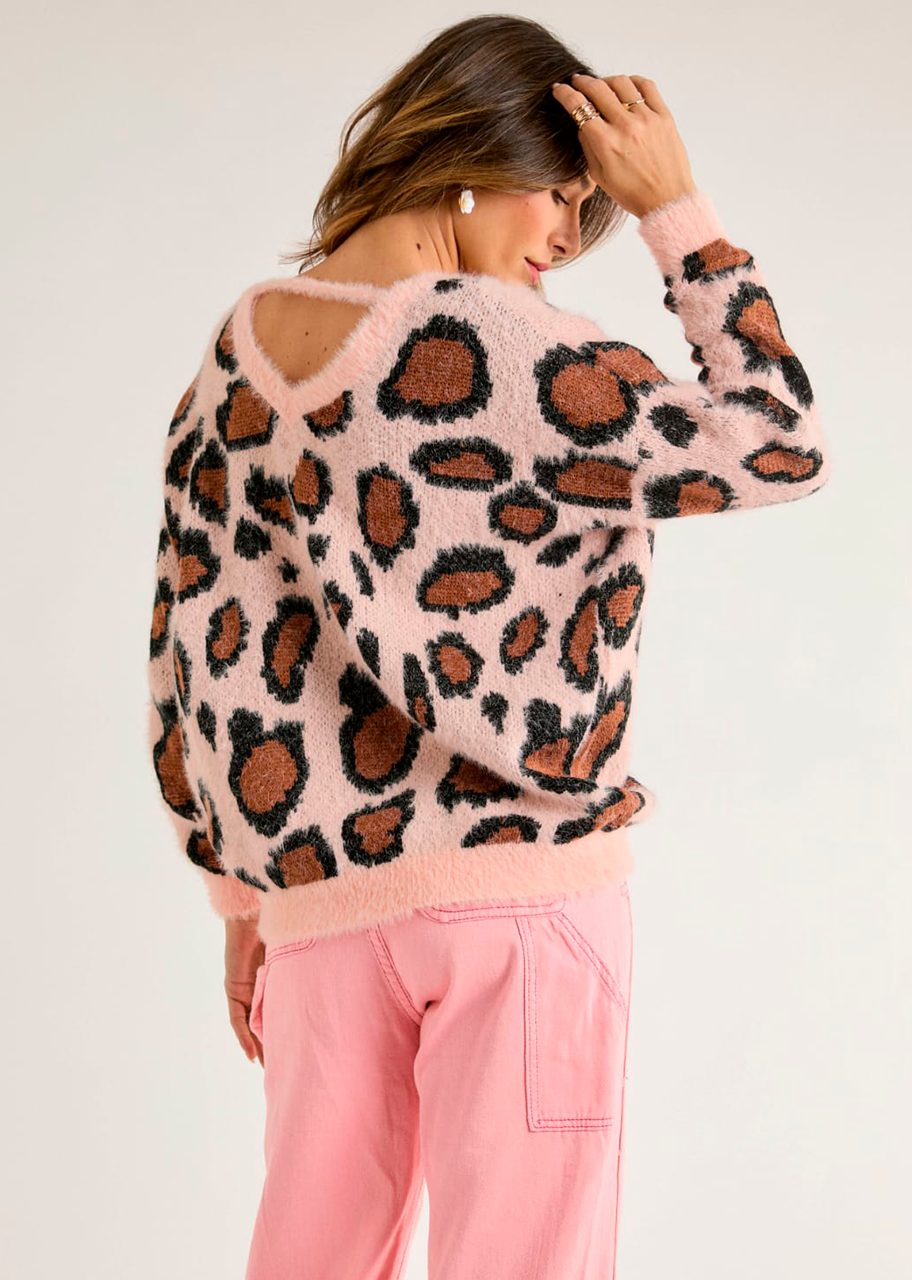 Suéter leopardo rosa