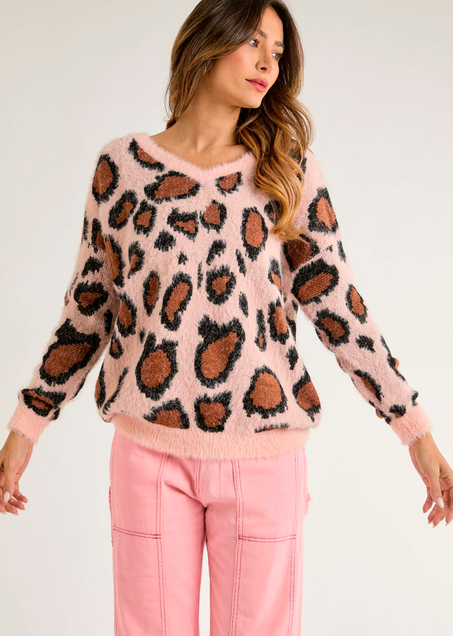 Suéter leopardo rosa